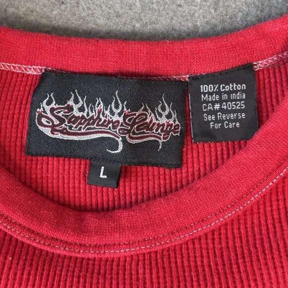 VTG Sapphire lounge American Biker Thermal Shirt Skull Flames Waffle Knit 90s - Picture 10 of 13